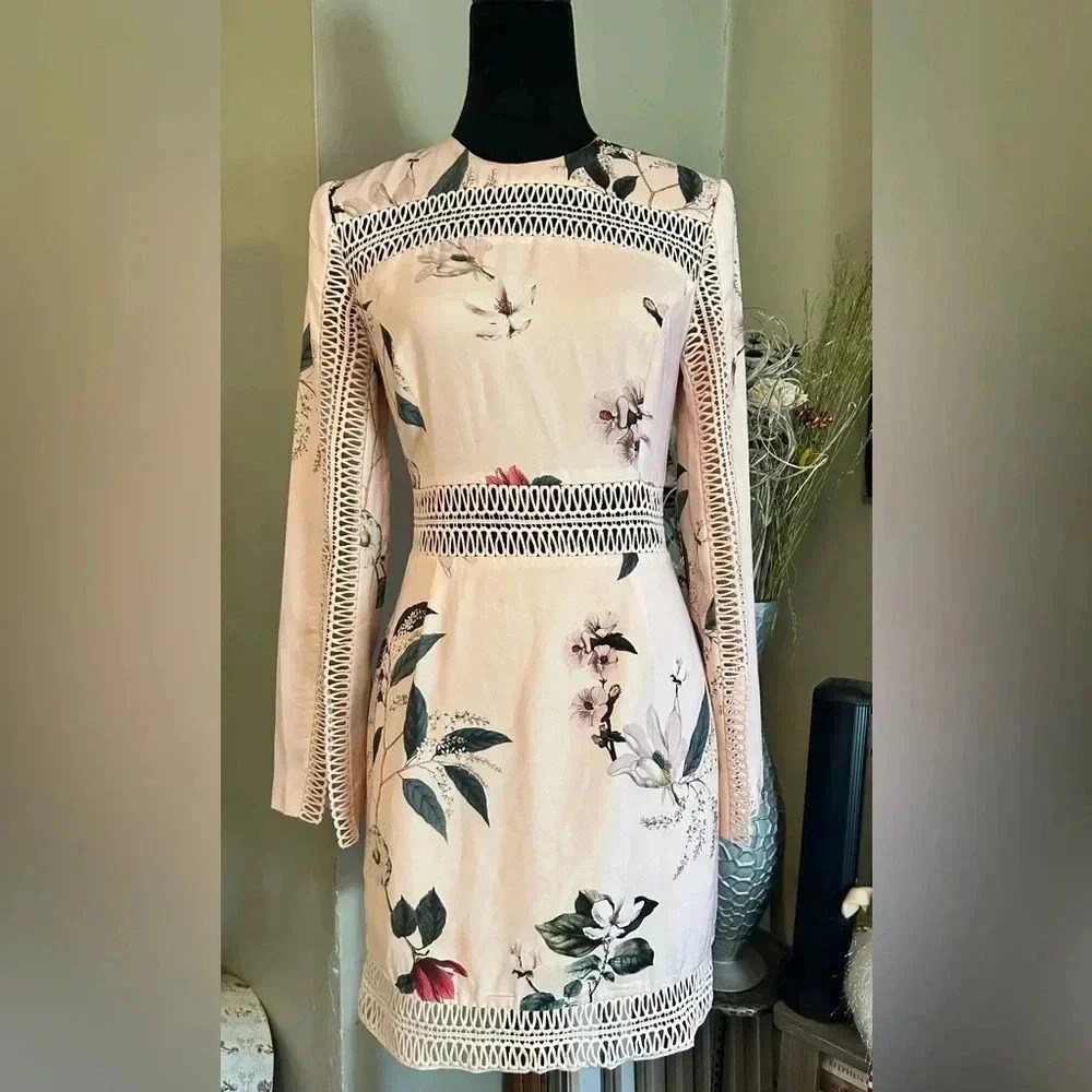Keepsake the Label Pink Blush Botanic Floral Indulge Long Sleeve Dress Sz S 006